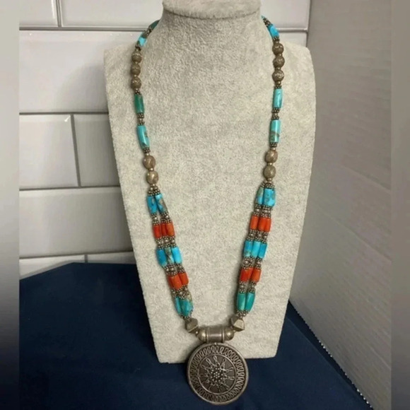 925 Silver and Turquoise Southwestern Style Necklace w/ Toggle Clasp - Picture 1 of 5